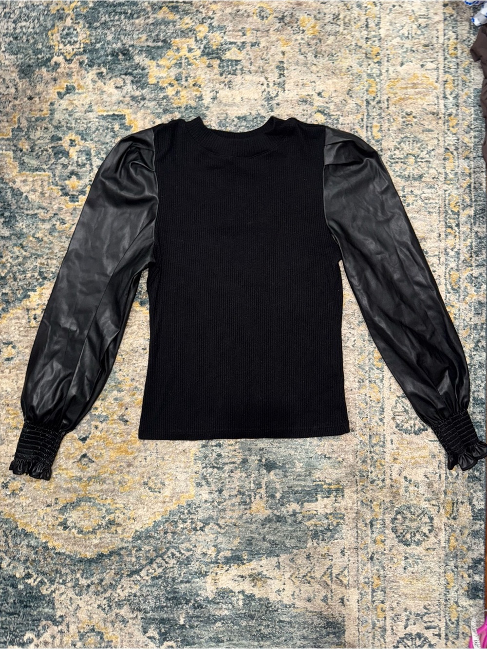 Dolan Black Puff-Sleeve faux leather Top
